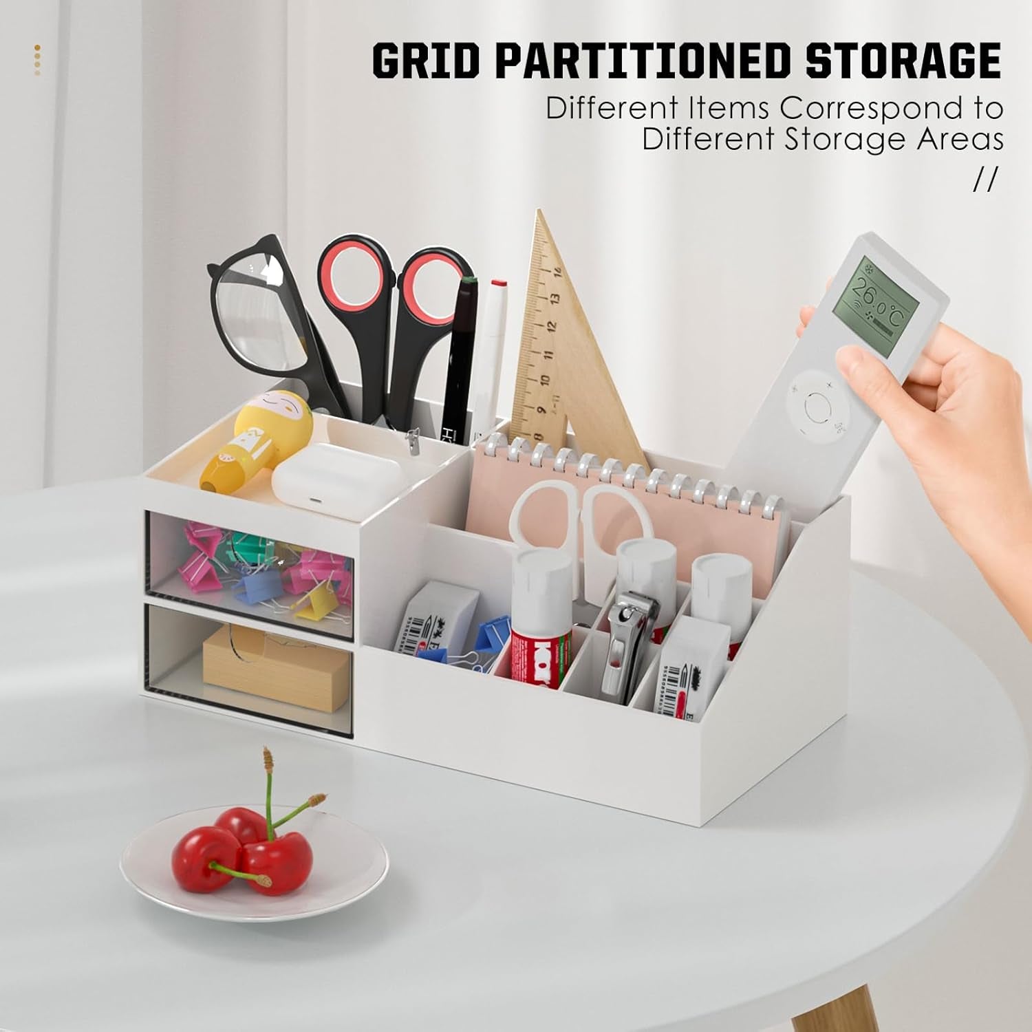 Makeup Organizer with Drawers, Easy Storage for Beauty Products Brushes, Multifunction Plastic Desk Organizer, Cosmetics Organizer for Countertop Dresser Vanity and Bathroom (White)