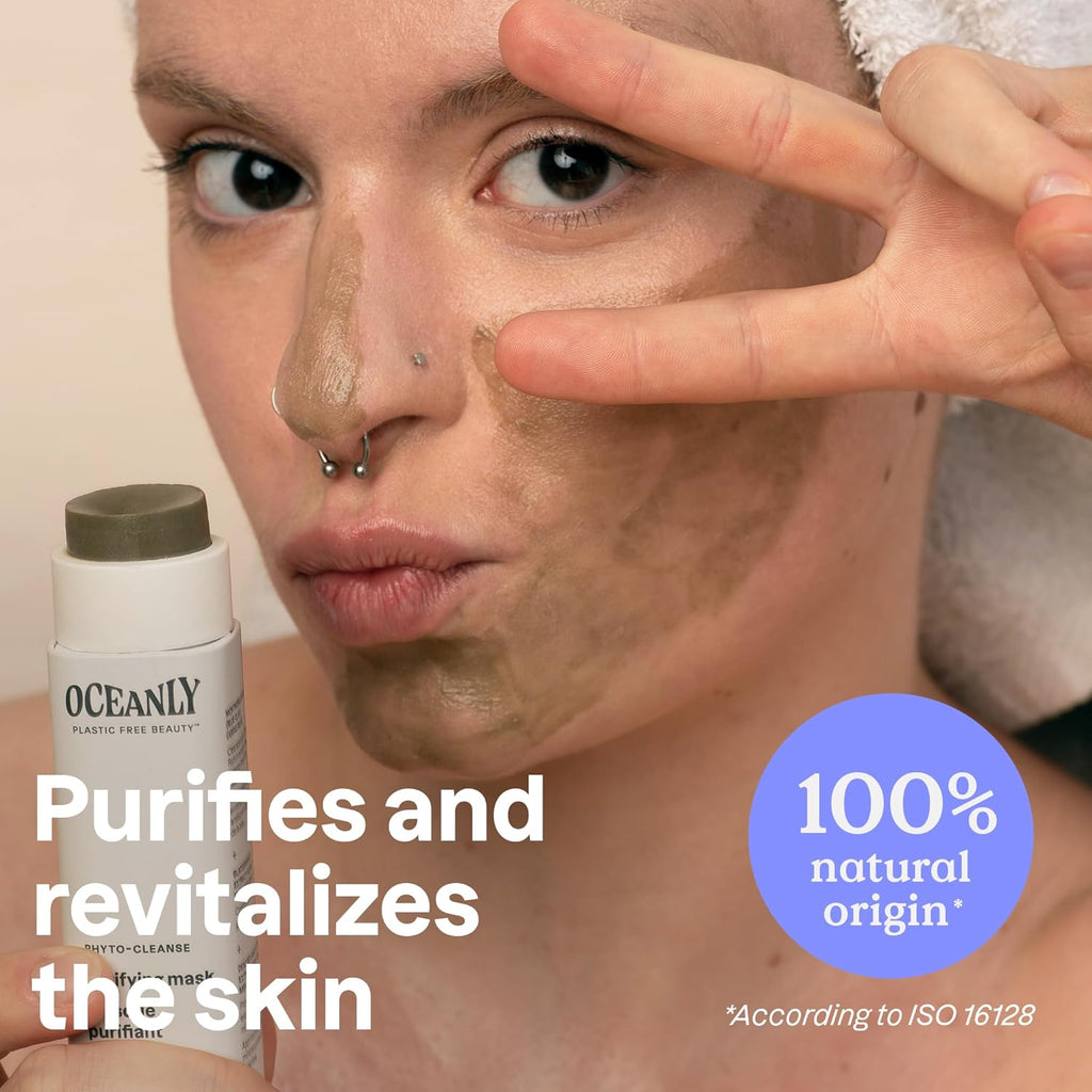 Oceanly Face Mask Stick, EWG Verified, Plastic-Free, Plant and Mineral-Based Ingredients, Vegan and Cruelty-Free Beauty Products, PHYTO CLEANSE, Unscented, 1 Ounce