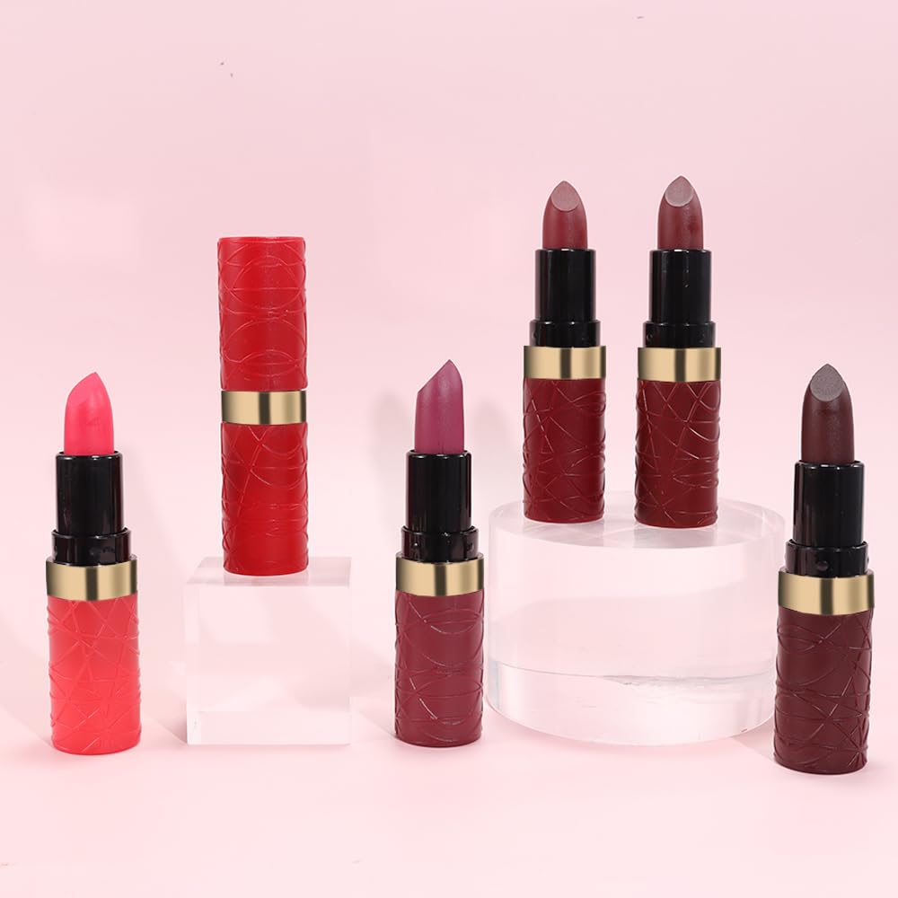 6Pcs Pink Dark Ruby Wine Red Plum Purple Matte Lipstick Sets for Women Velvet Lipstick Long Lasting Waterproof 24 Hours Lip Stick Stain Makeup Gift Set Labiales Mate 24 Horas Originales B