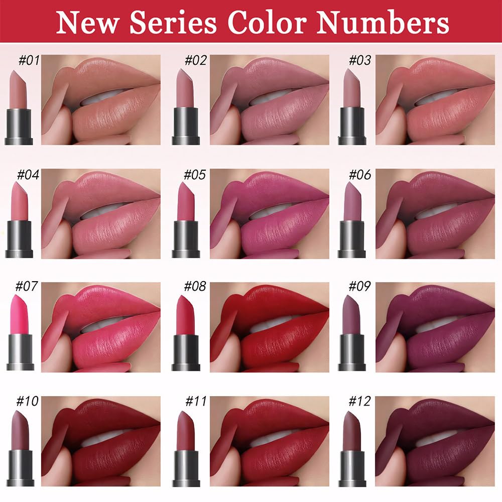 6Pcs Pink Dark Ruby Wine Red Plum Purple Matte Lipstick Sets for Women Velvet Lipstick Long Lasting Waterproof 24 Hours Lip Stick Stain Makeup Gift Set Labiales Mate 24 Horas Originales B