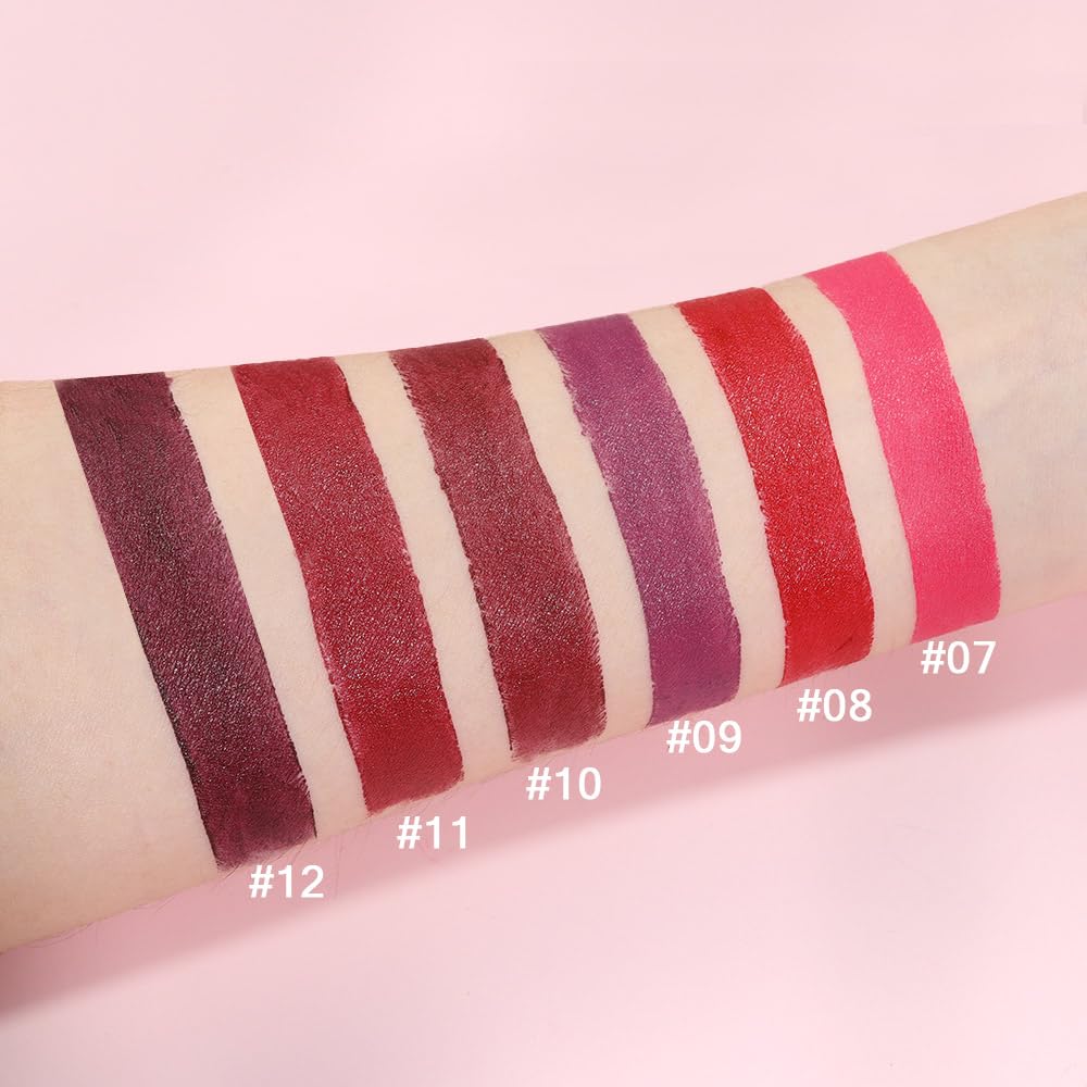 6Pcs Pink Dark Ruby Wine Red Plum Purple Matte Lipstick Sets for Women Velvet Lipstick Long Lasting Waterproof 24 Hours Lip Stick Stain Makeup Gift Set Labiales Mate 24 Horas Originales B